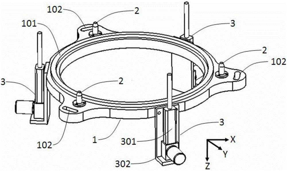 A positioning device for workpiece fixture in ion beam polishing equipment