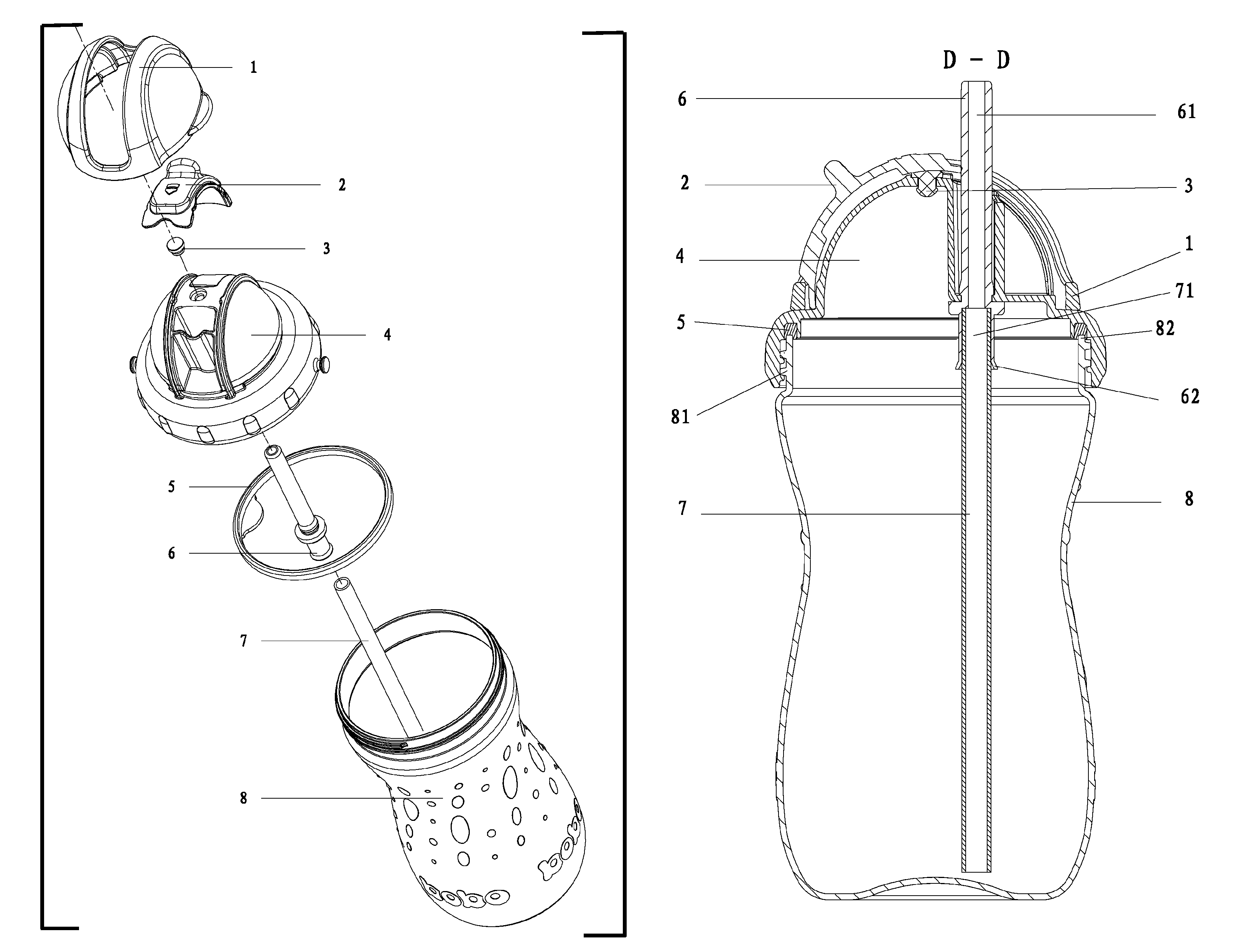 Drinking container having slidable cover and drinking straw