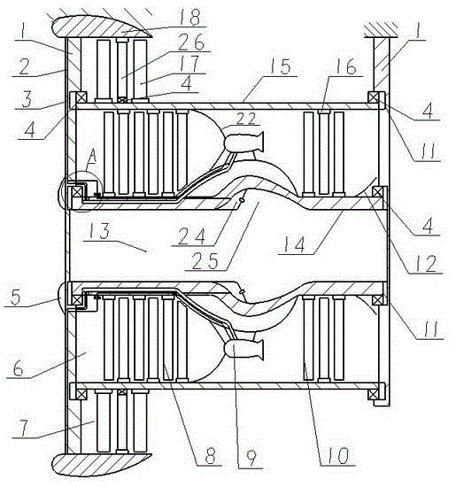 Contra-rotating outer framework water-air dual-purpose engine