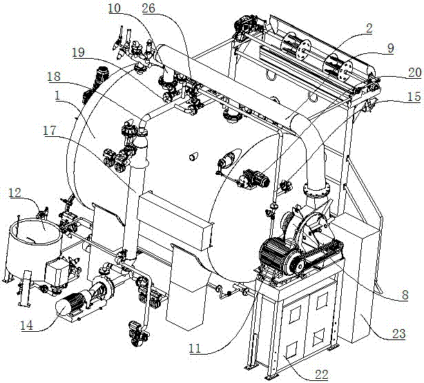 Built-in multifunctional dyeing device with gas-liquid spray dyeing system