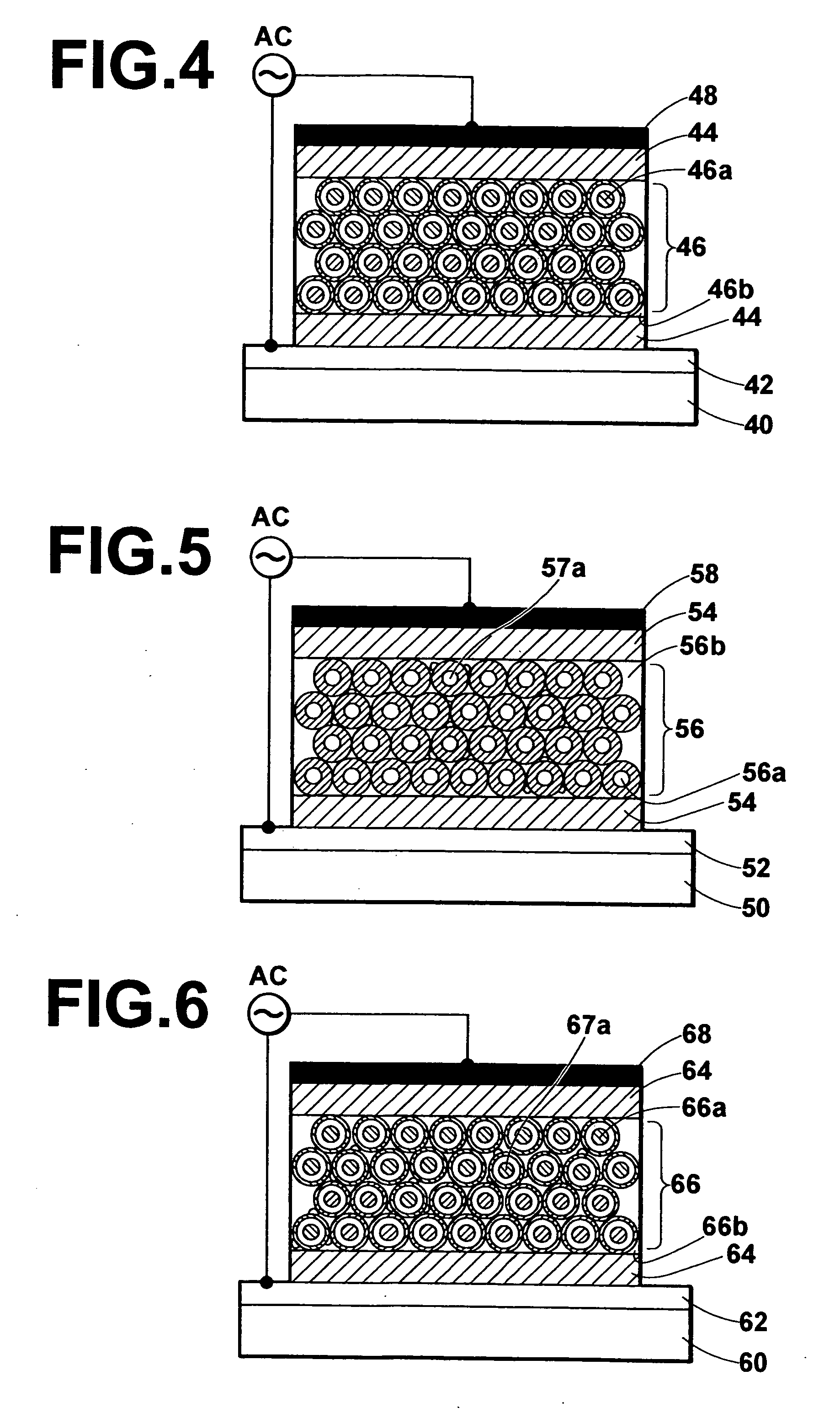 AC-driven electroluminescent element having light emission layer in which particles each containing fluorescent portion are densely arranged