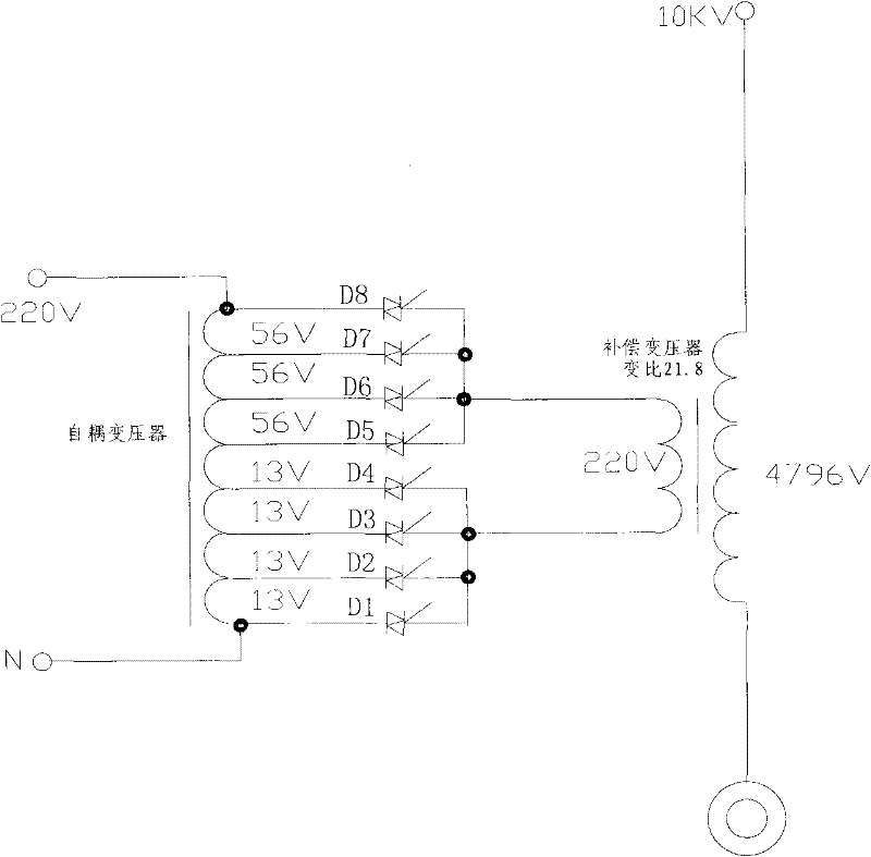 High-voltage soft-starting, voltage-stabilizing and voltage-regulating device of compensating transformer