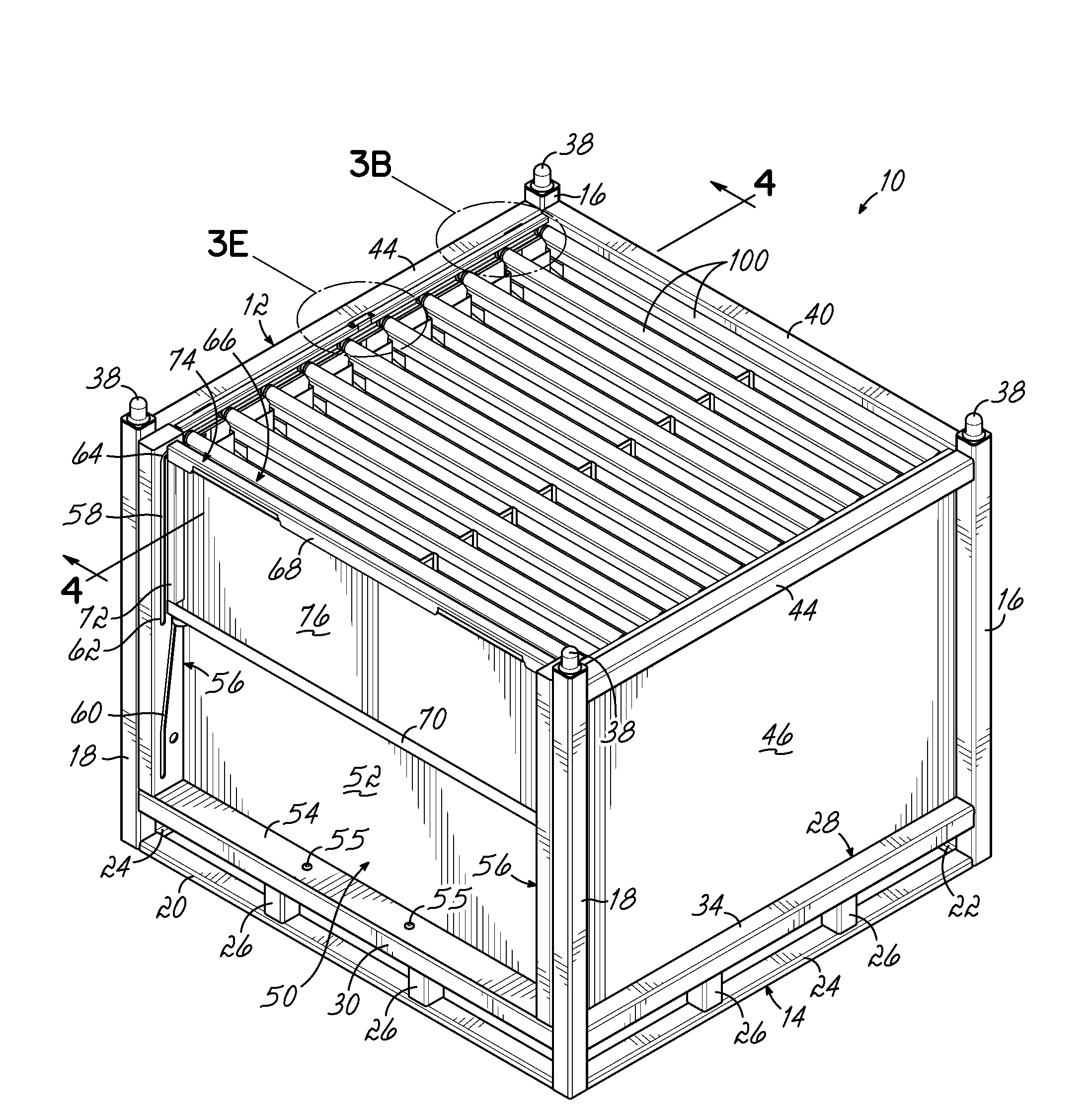 Container Having Door Assembly and Multiple Layers of Tracks