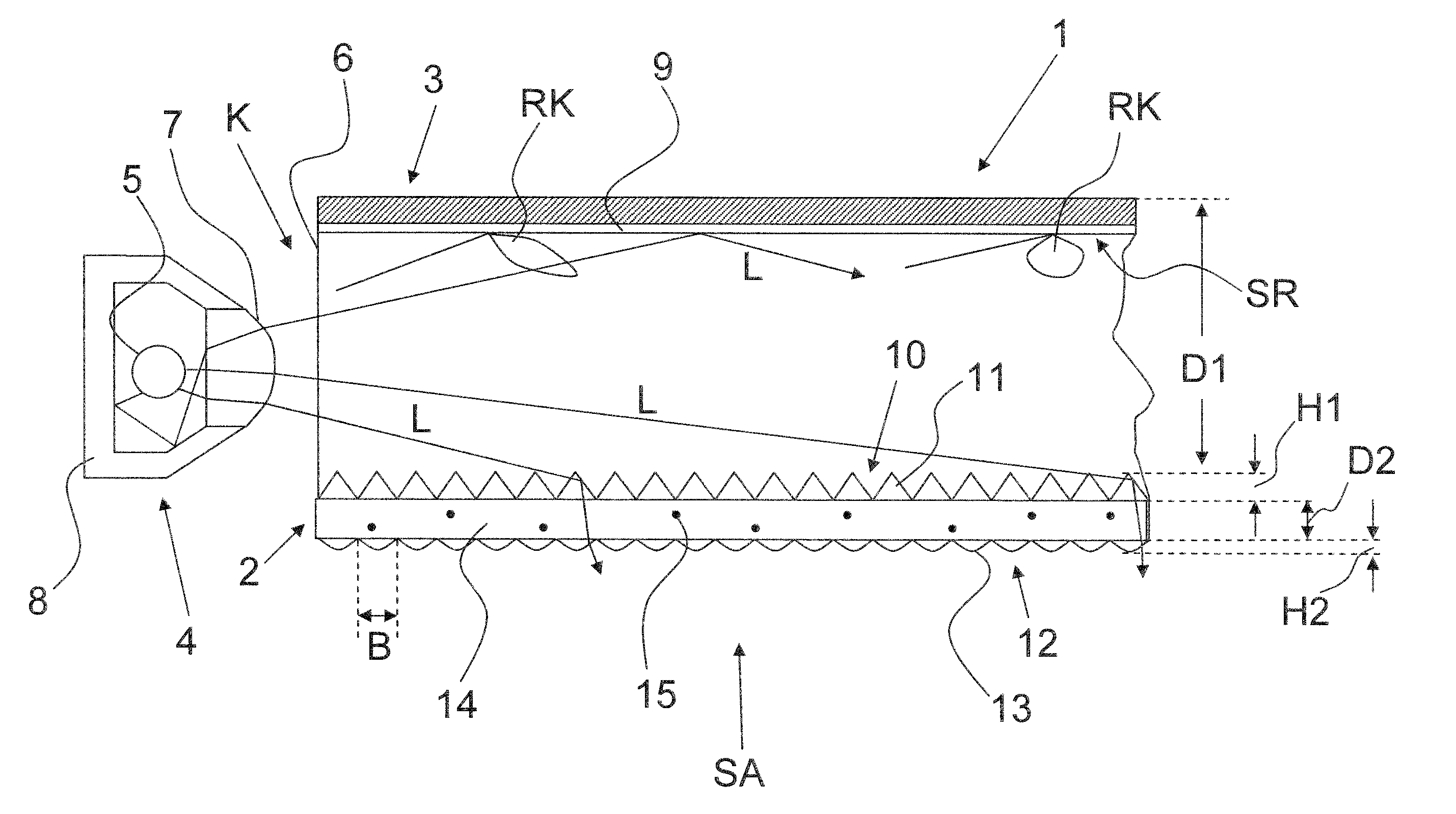 Flat light, in particular for aircraft cabins