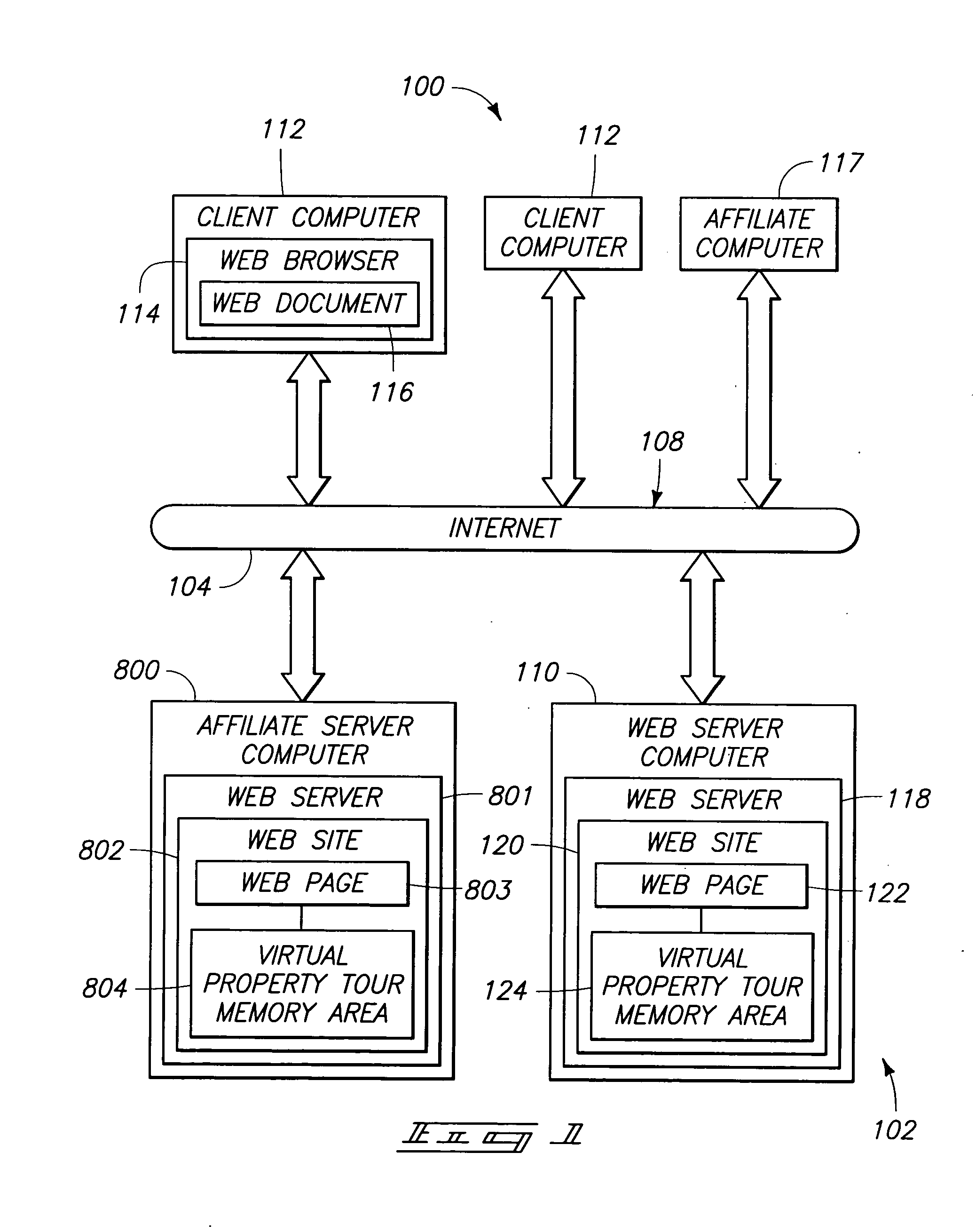 Electronic property viewing system for providing virtual tours via a public communications network, and a method of exchanging the same