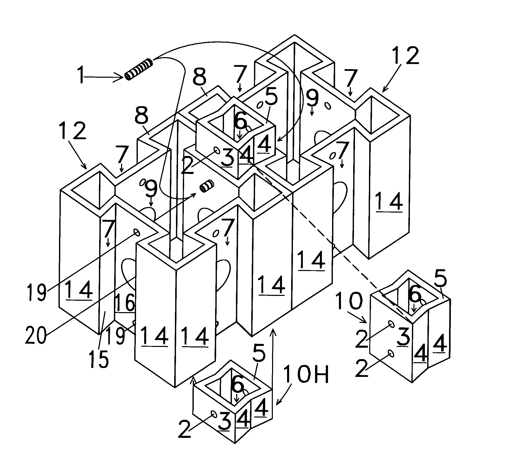 Rapidly locking building/lock components, bridge keys and locking keys to construct uniform whole locked building members and entire locked structures on-the-fly