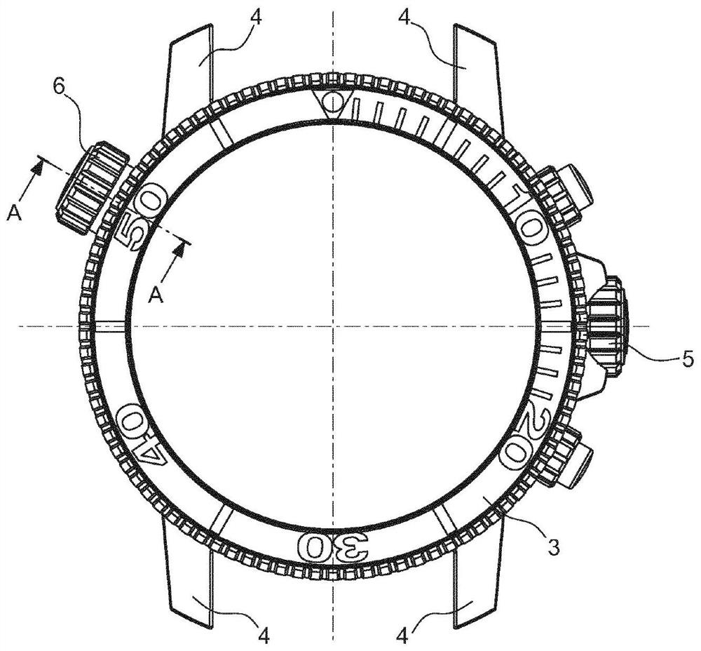 Watch equipped with rotating bezel including bezel locking system with integrated helium valve