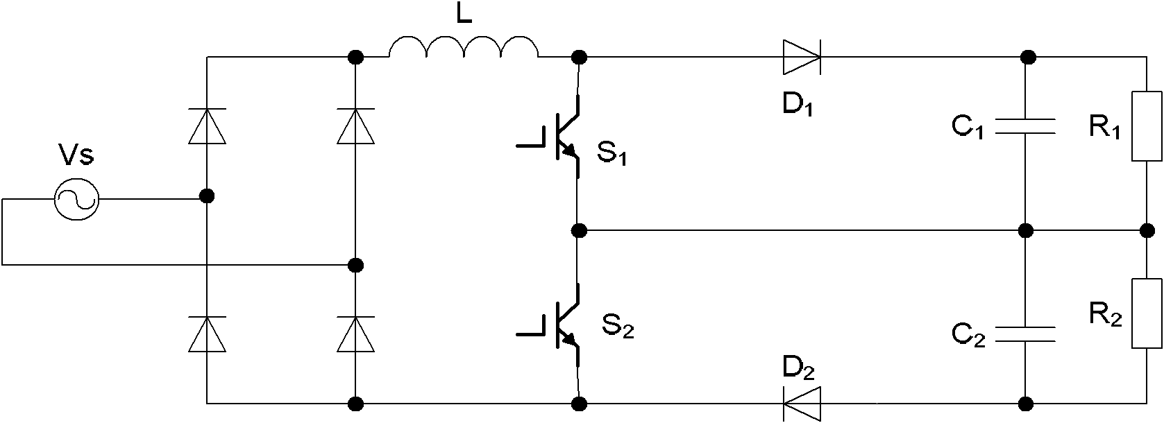 Boost double-voltage power factor correction circuit utilizing reverse blocking IGBT