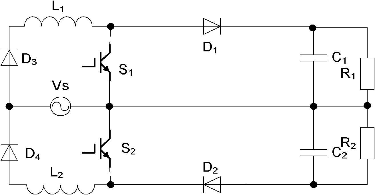 Boost double-voltage power factor correction circuit utilizing reverse blocking IGBT