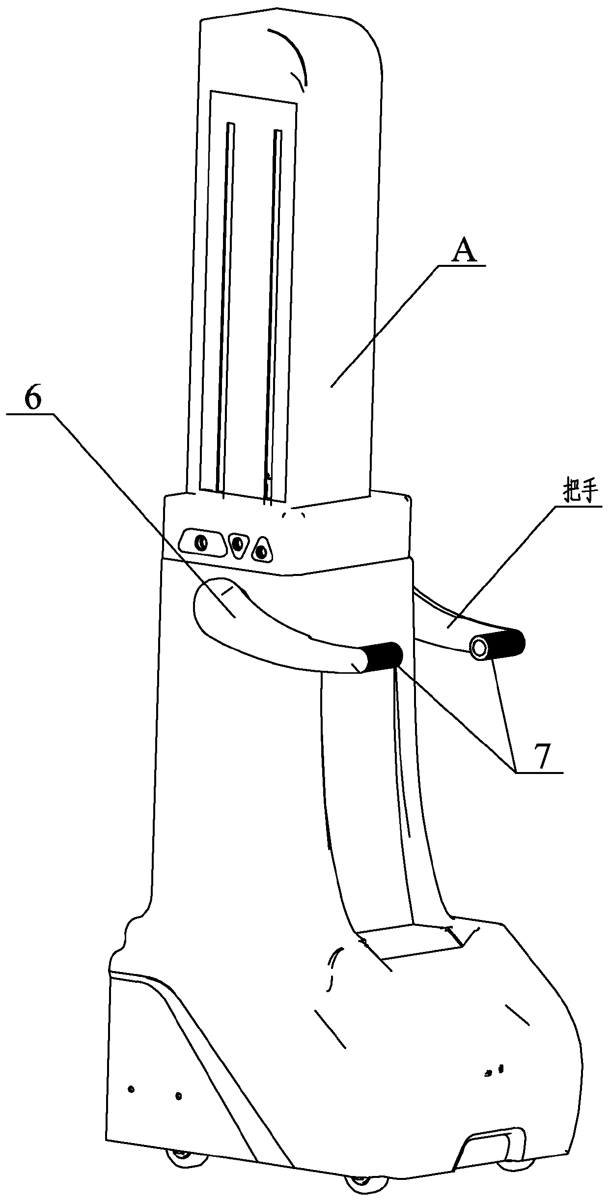 Handle for moving trolley of surgical robot