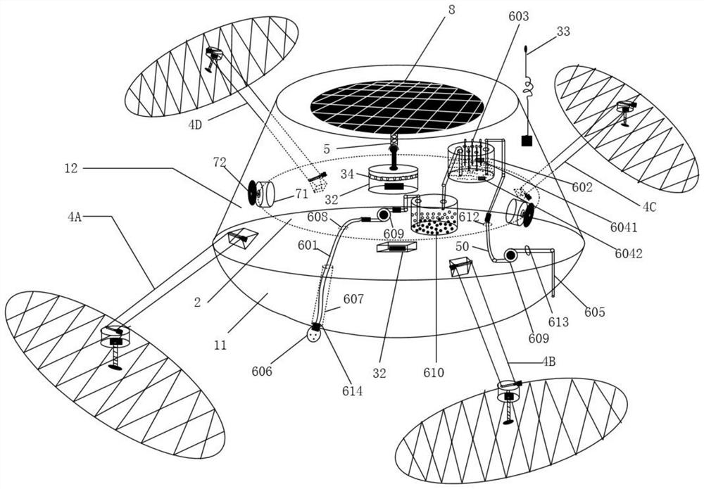 Suspended self-balancing self-cruising water quality on-line monitoring device and monitoring and evaluating method