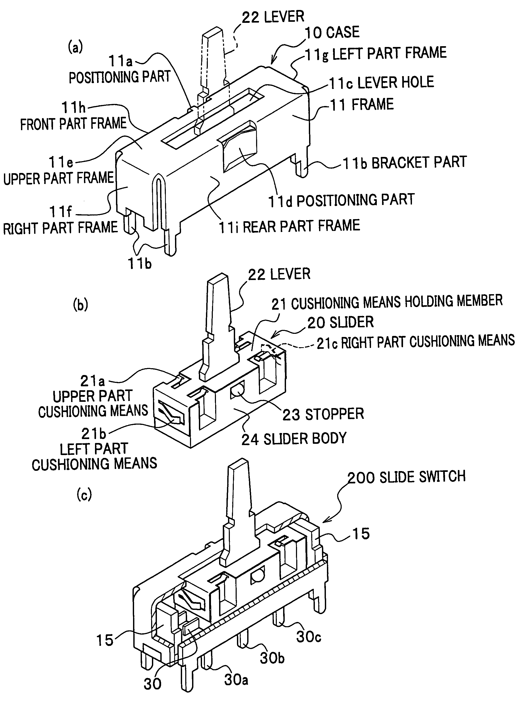 Cushioning means holding member, and slide switch including the same