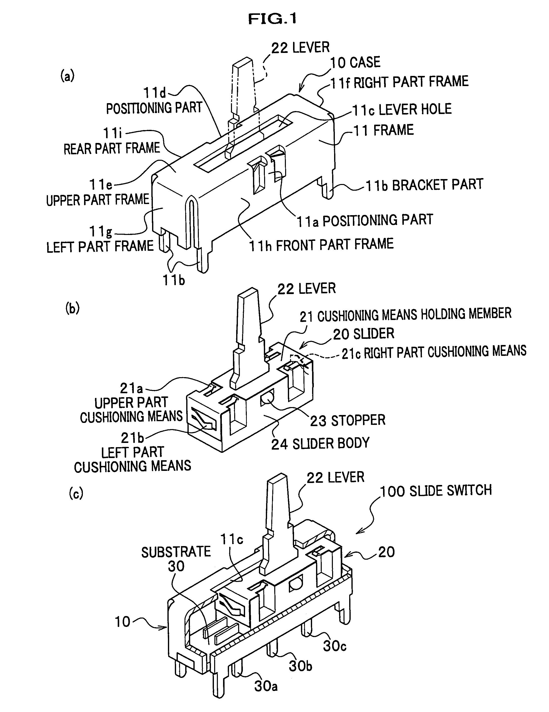 Cushioning means holding member, and slide switch including the same