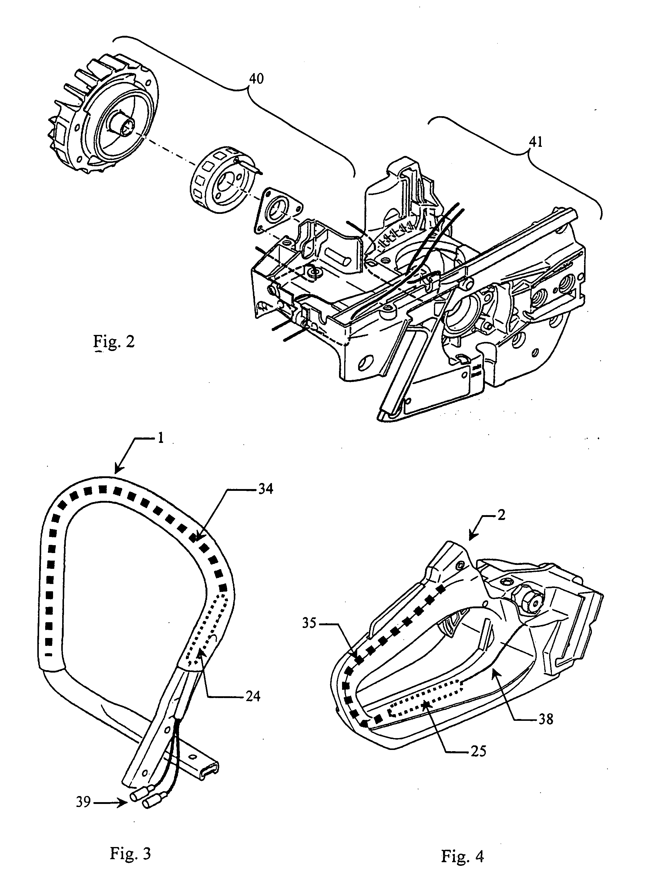 Hand-guidable tool with handle heating based on microwaves