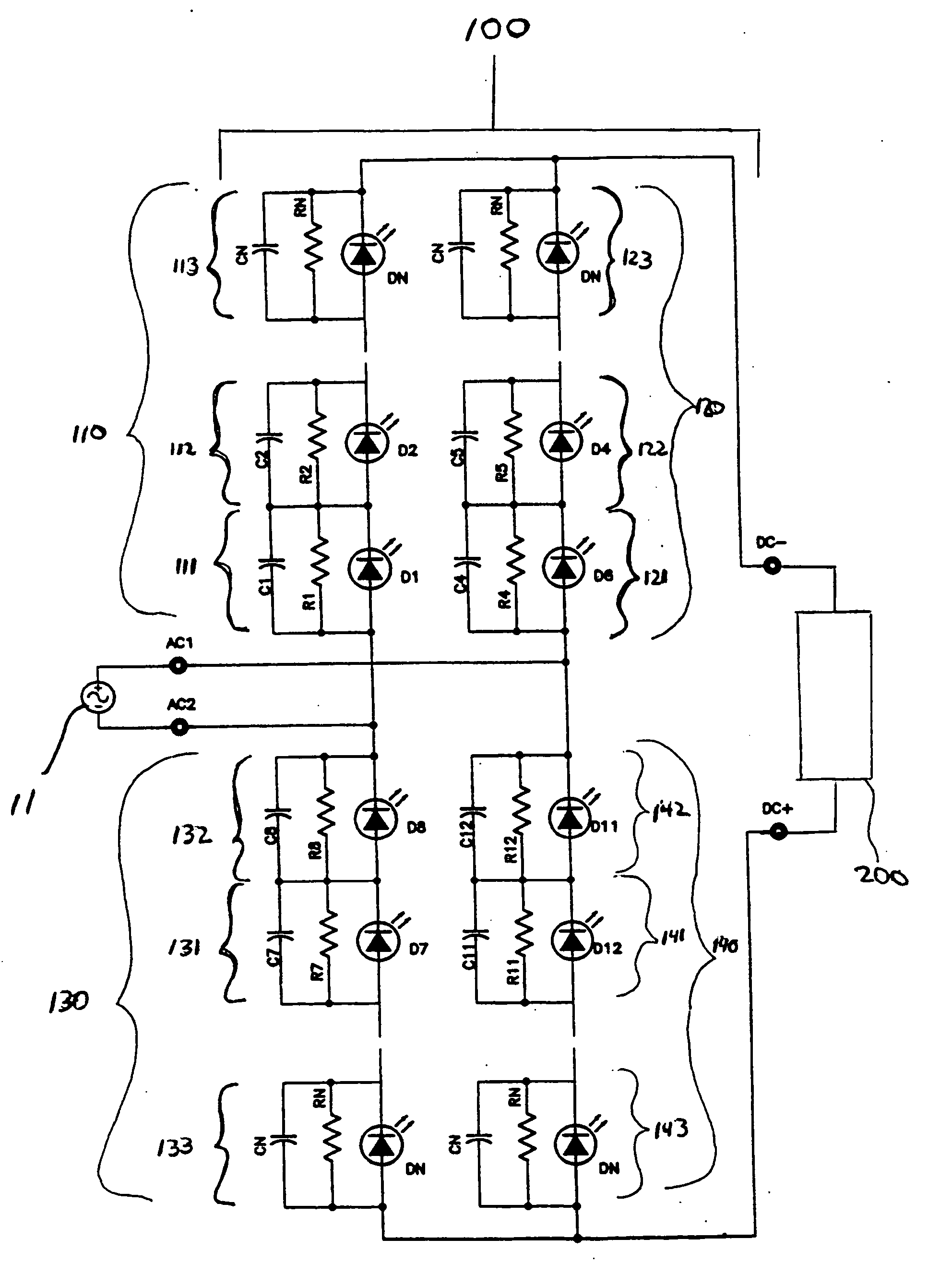 Solid state LED bridge rectifier light engine