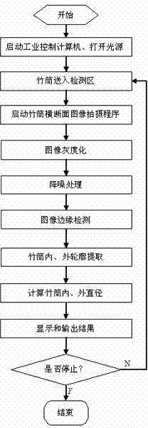 Method and device for measuring bamboo tube diameter based on digital image processing technology