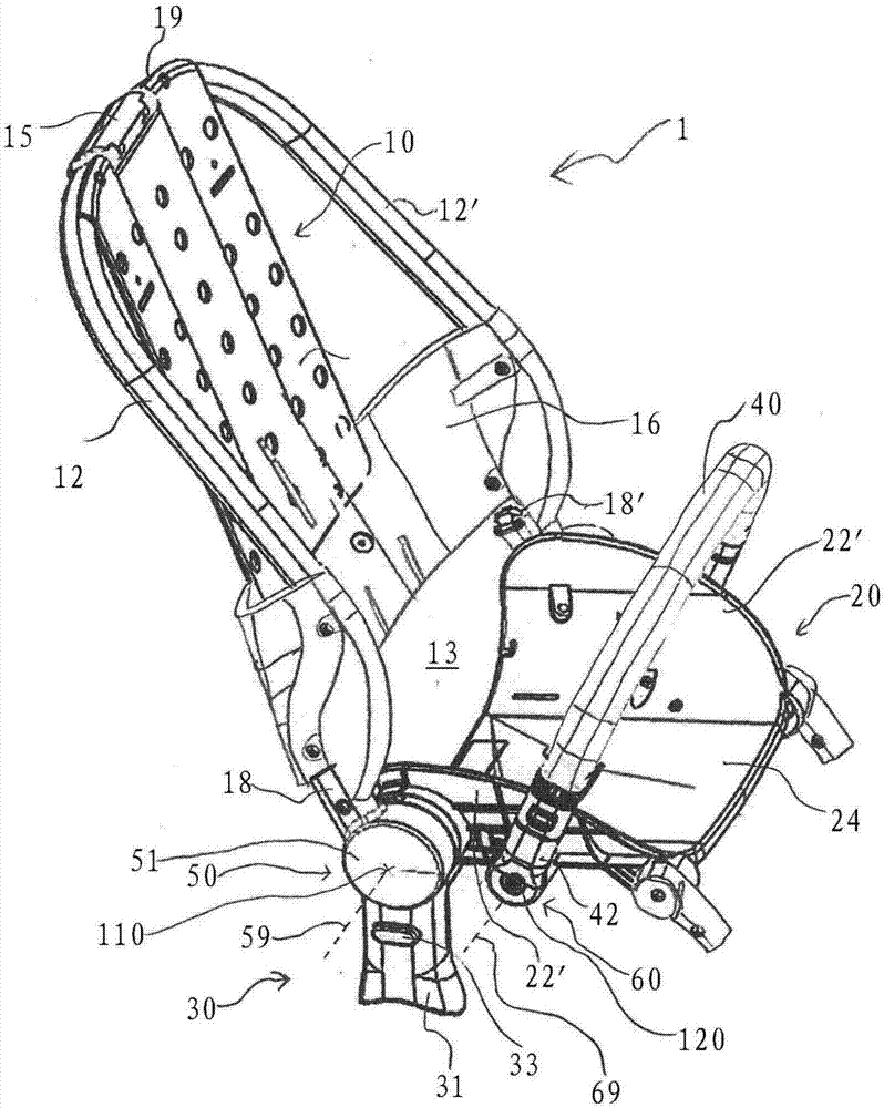 Collapsible child seat and pushchair comprising a child seat of this type