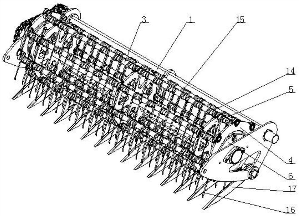 Directional eccentric elastic tooth film raking roller for mulching film recycling machine