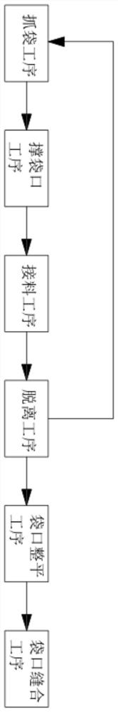 Bulk material packaging process for automatically feeding, filling and sealing bag