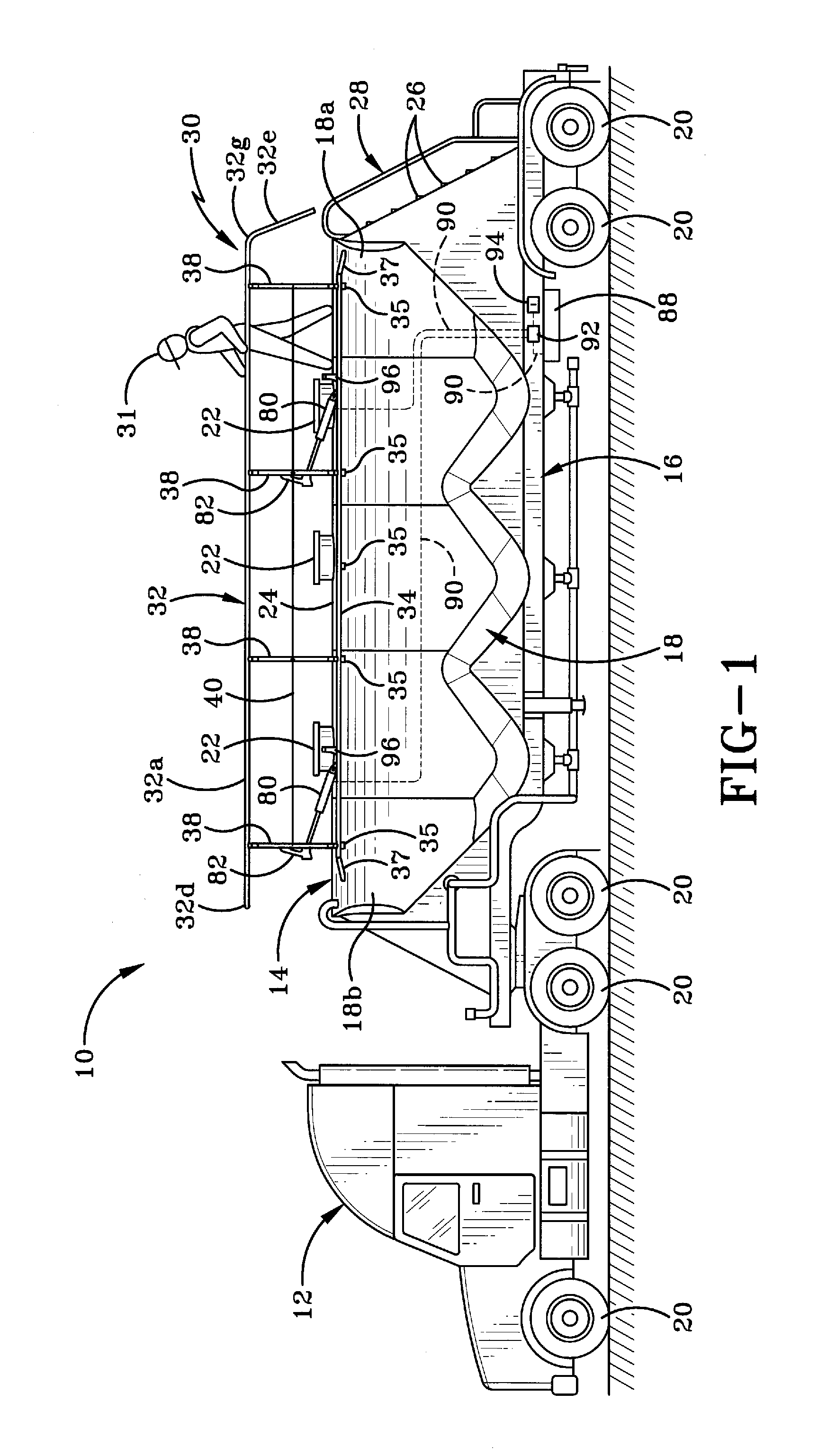 Tank trailer having an air actuated handrail assembly