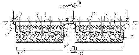 Suspended combined ecological filter bed and method for remediation of eutrophicated water