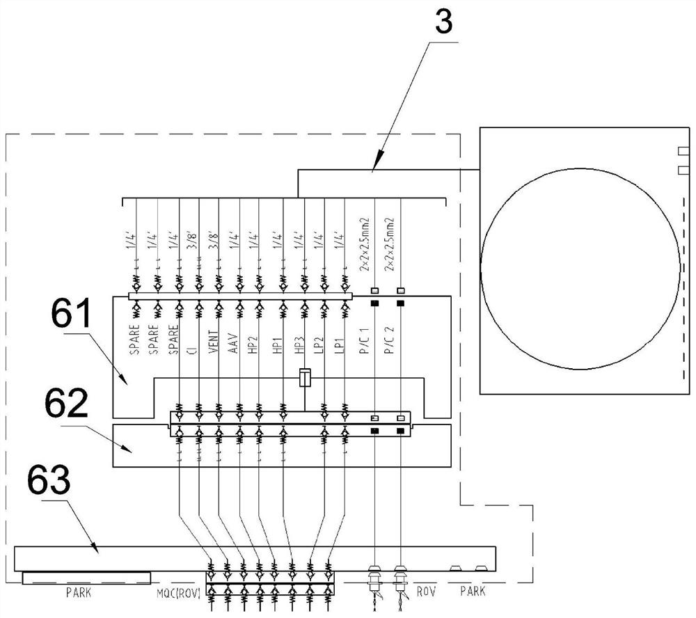 Umbilical deployment and underwater docking device