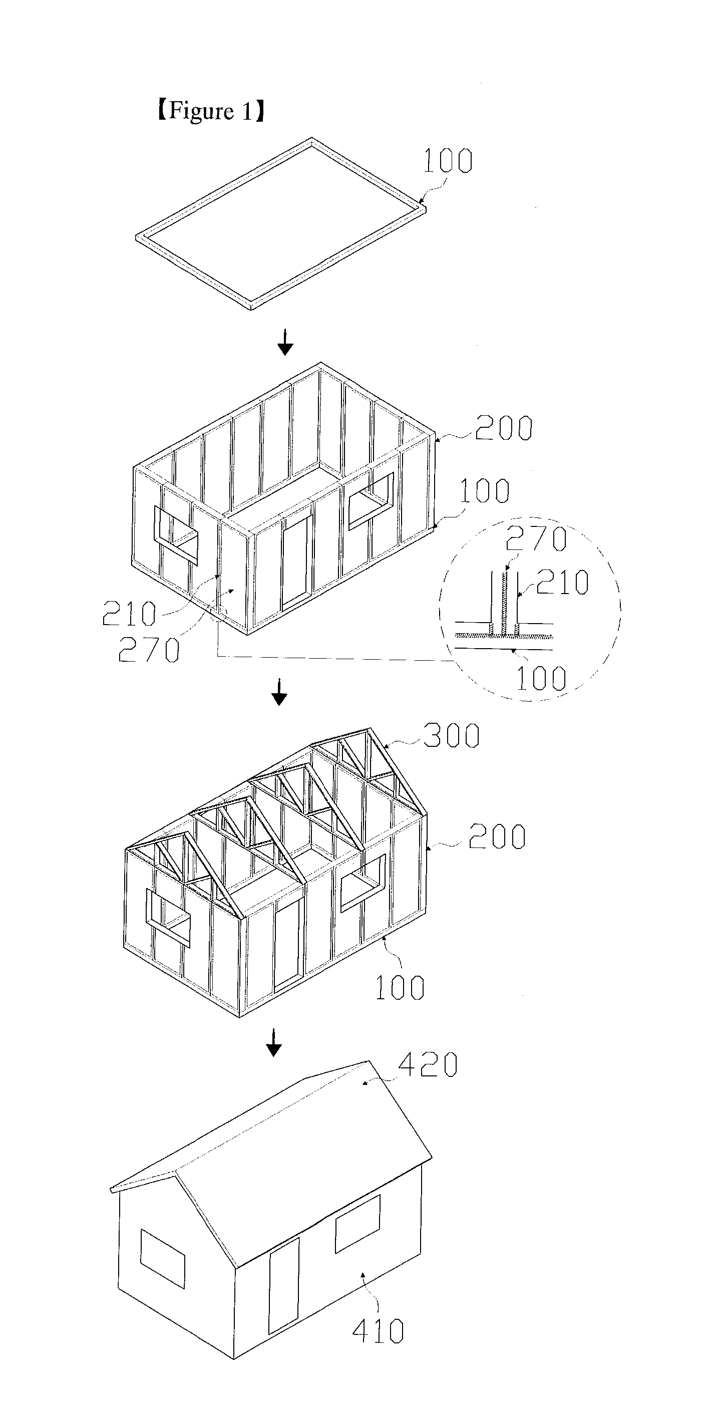 Building that uses composite light-weight panels for structure and a construction method therefor