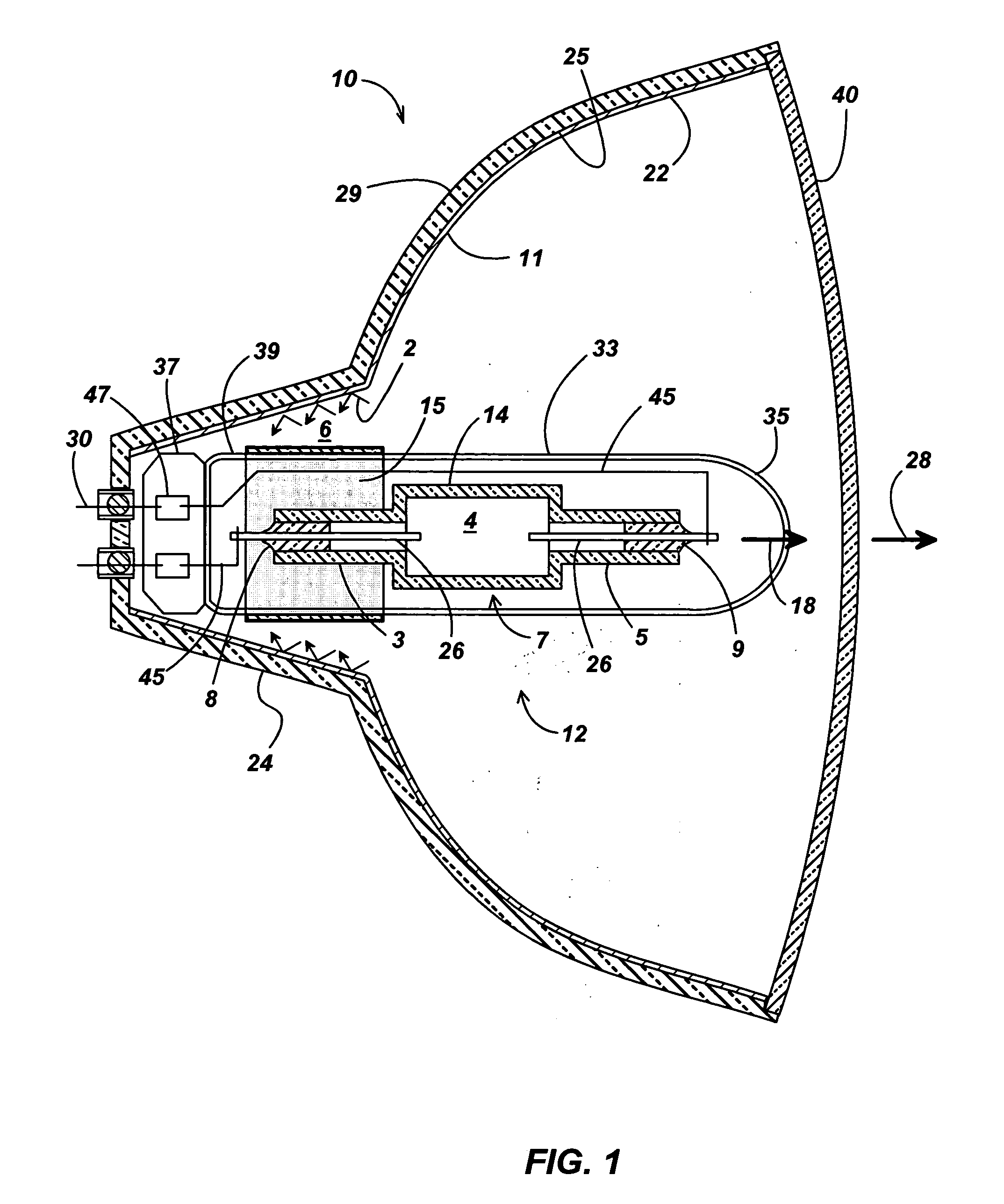 Reflector lamp having reduced seal temperature