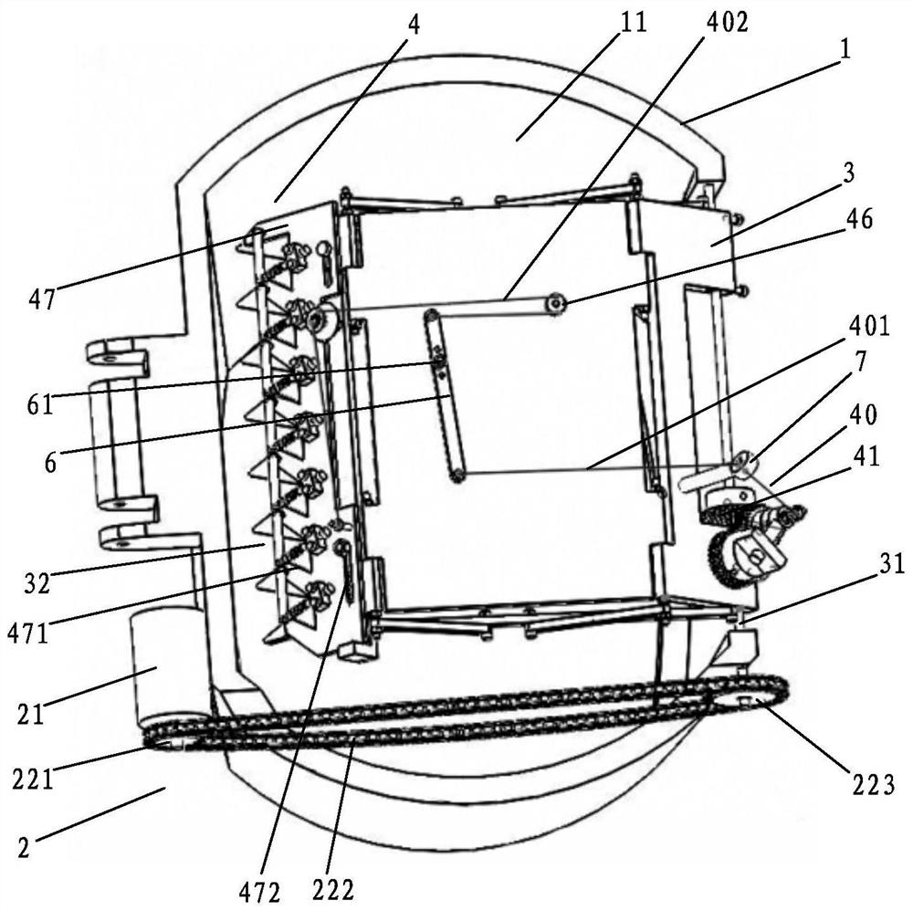 A rotary selective thinning and shearing jujube fruit collection device