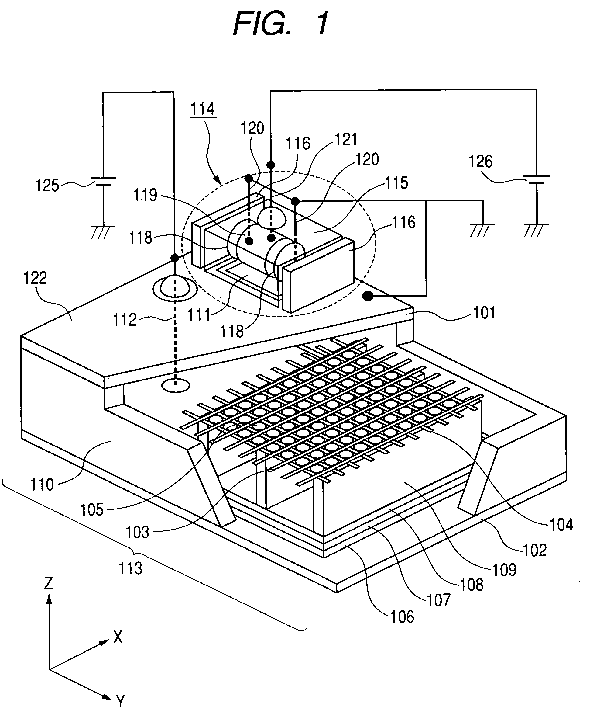 Image display apparatus provided with an ion pump assembly arranged within an external container