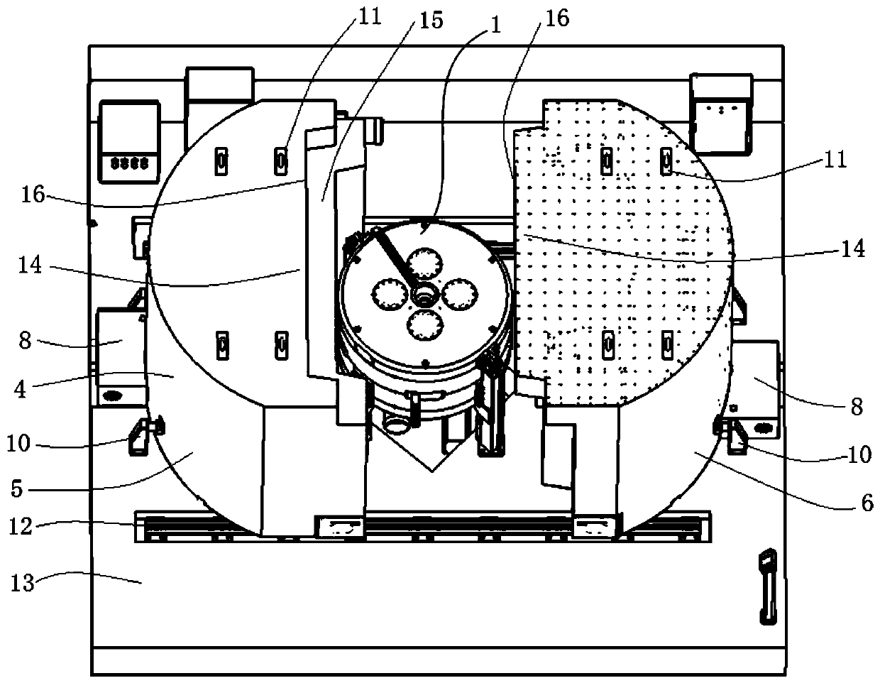 Cyclotron ionizing radiation self-shielding device of isotope target system outside magnet yoke