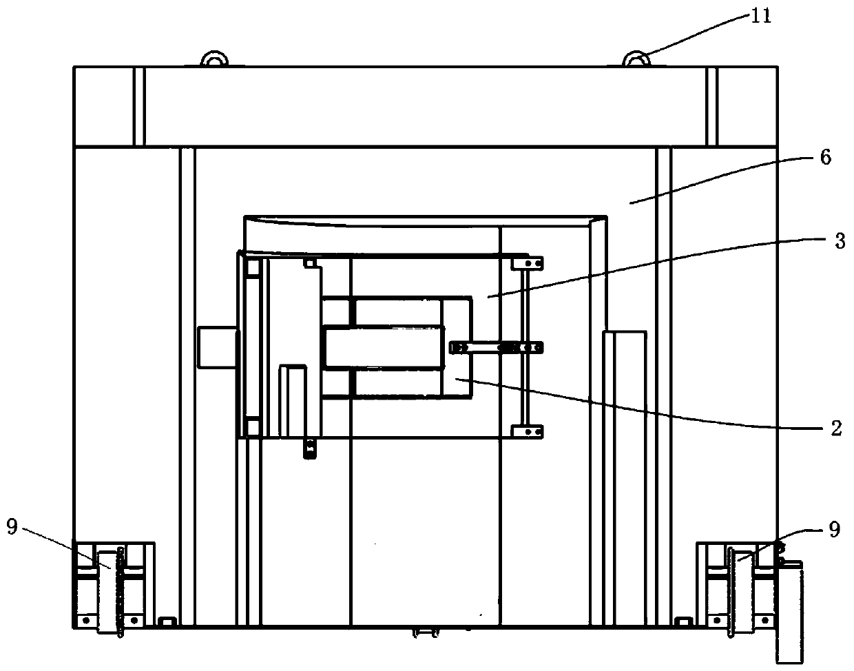 Cyclotron ionizing radiation self-shielding device of isotope target system outside magnet yoke