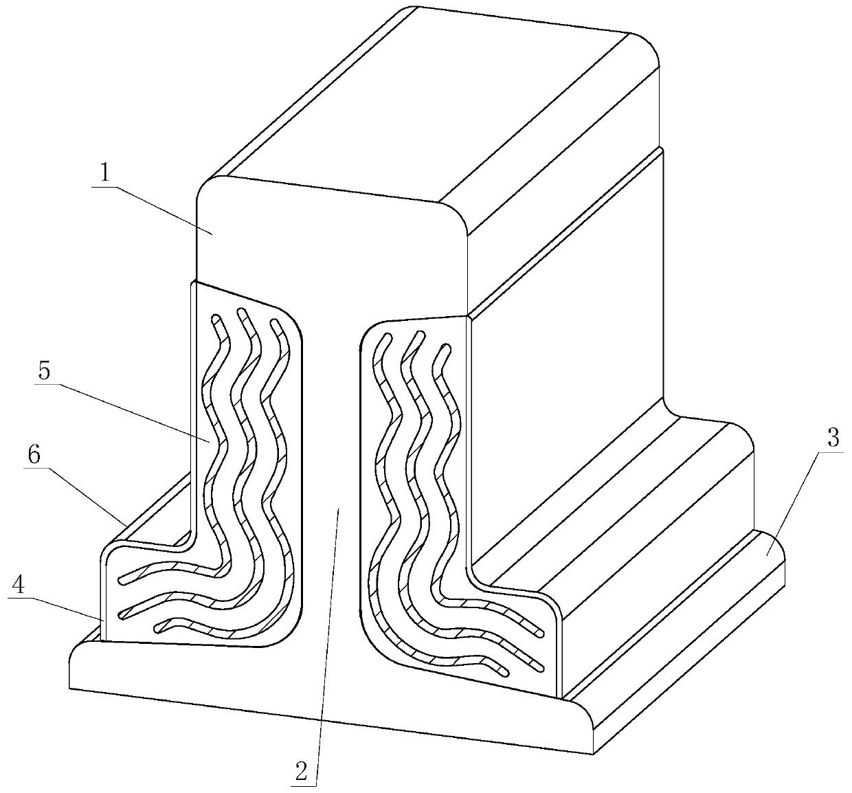 A built-in metal vibrator vibration and noise reduction dynamic shock absorber structure for rails