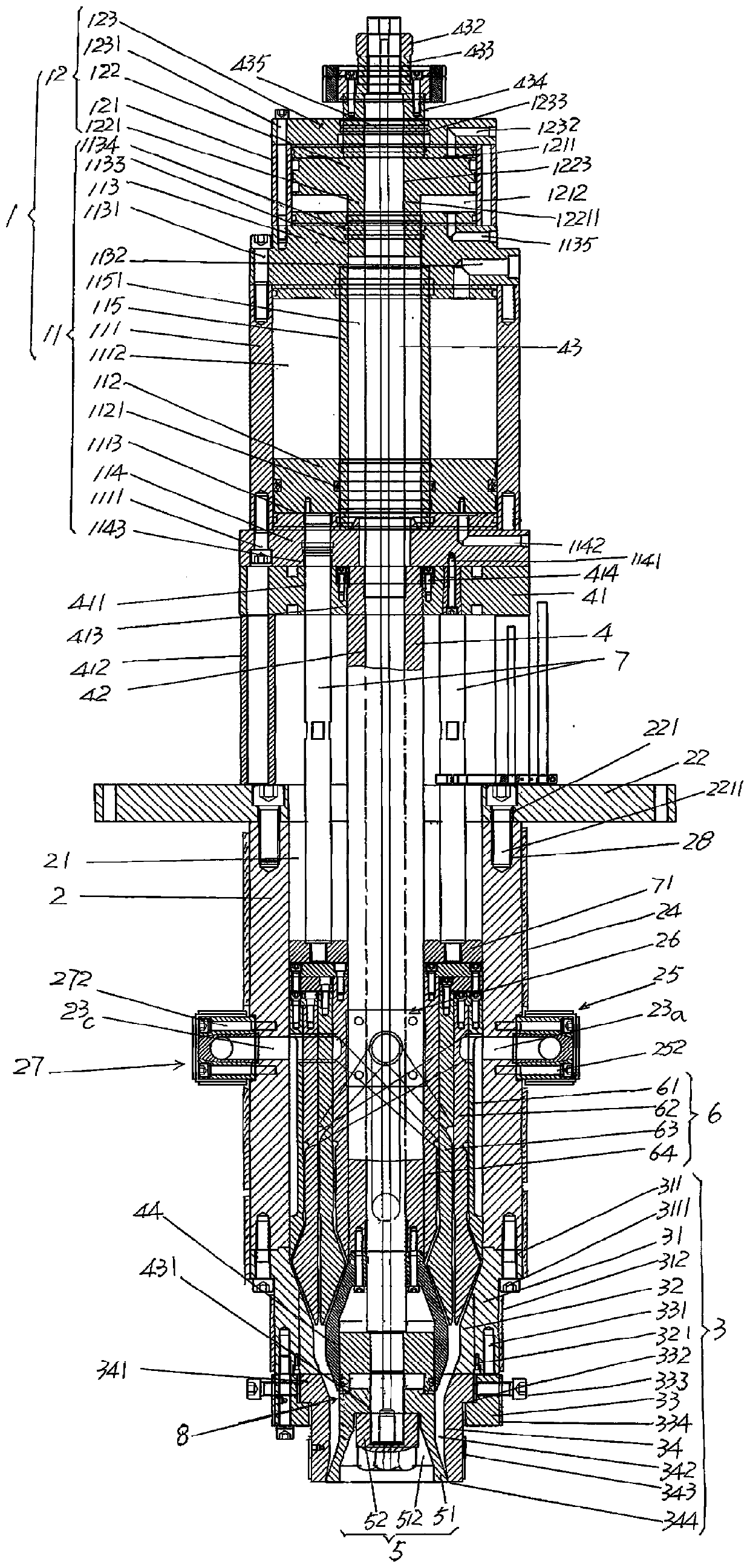 Three-layer flow-guide storage type die head device of blow molding machine