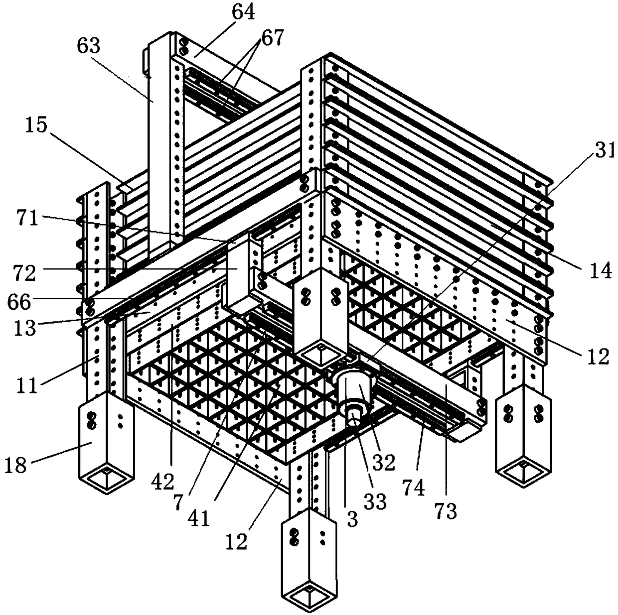 Three-dimensional simulation test device for surface movement in underground coal mining and test method