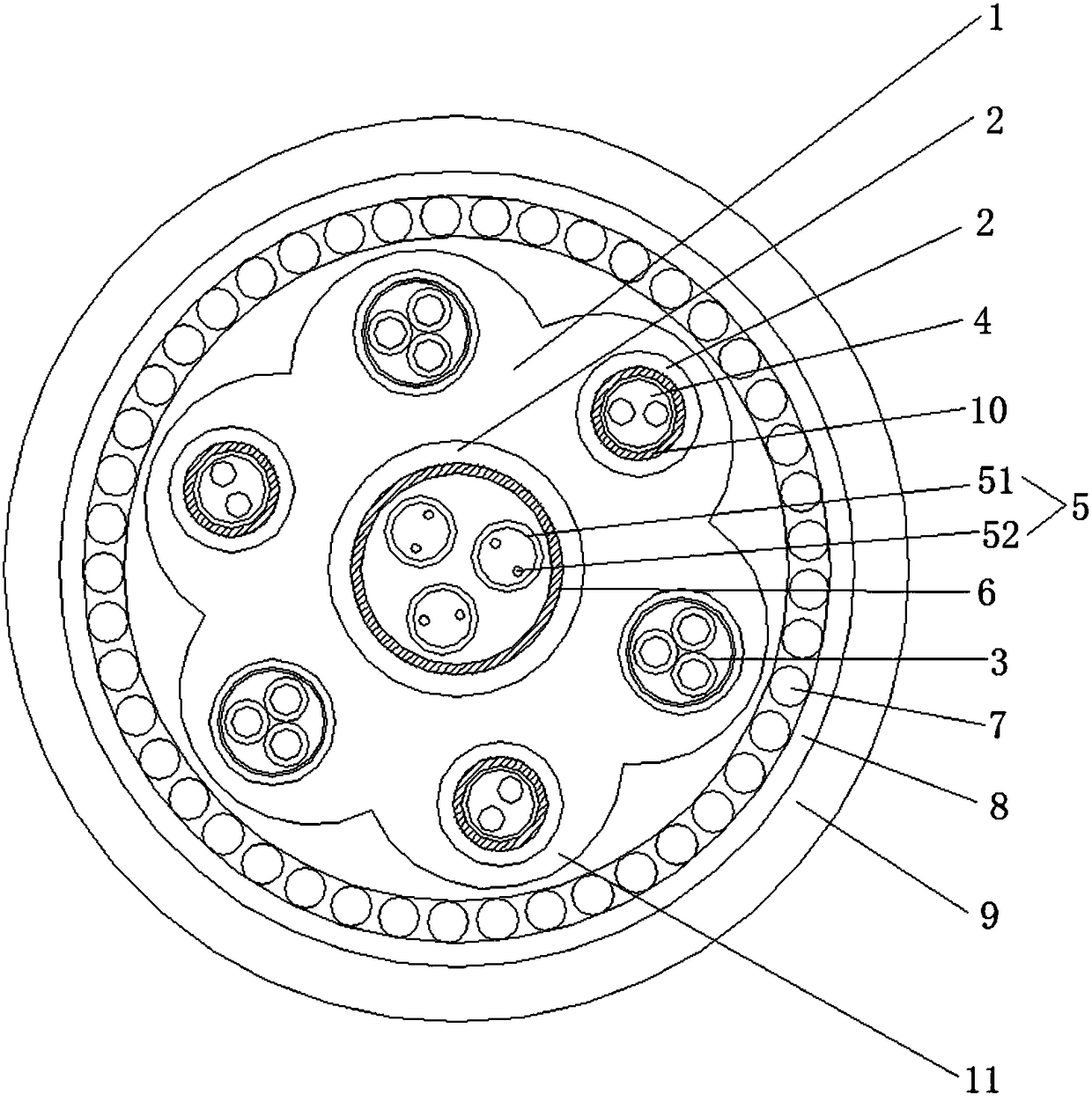 High-strength light composite cable for offshore oil drilling platform