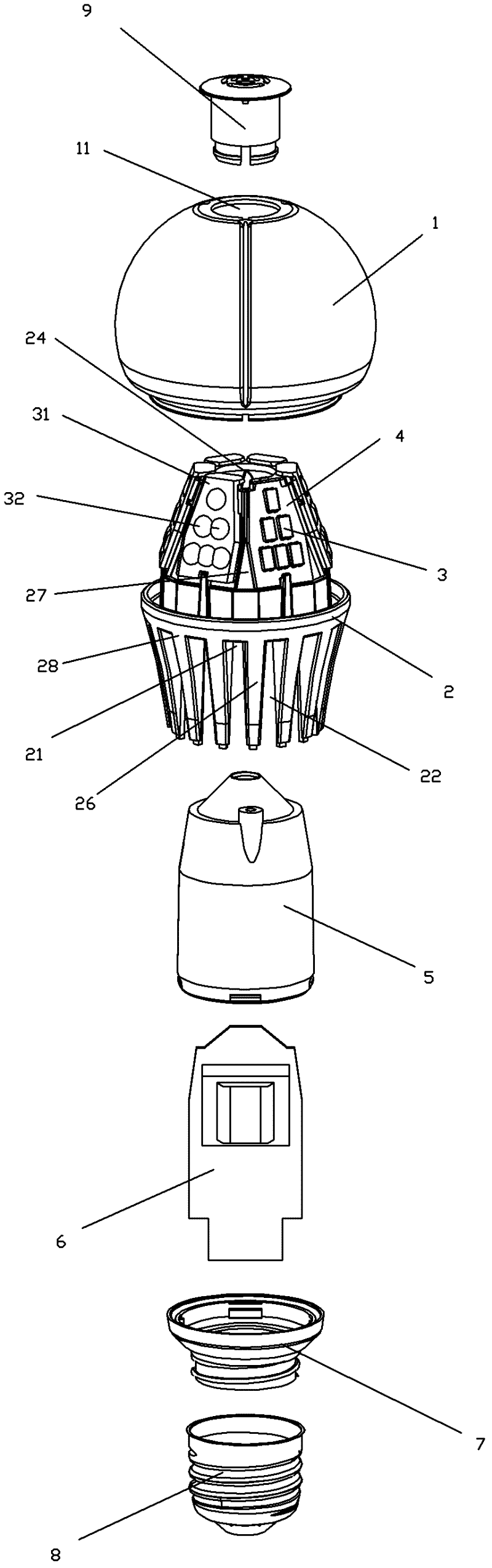 LED (Light-Emitting Diode) lamp bulb with good heat radiation