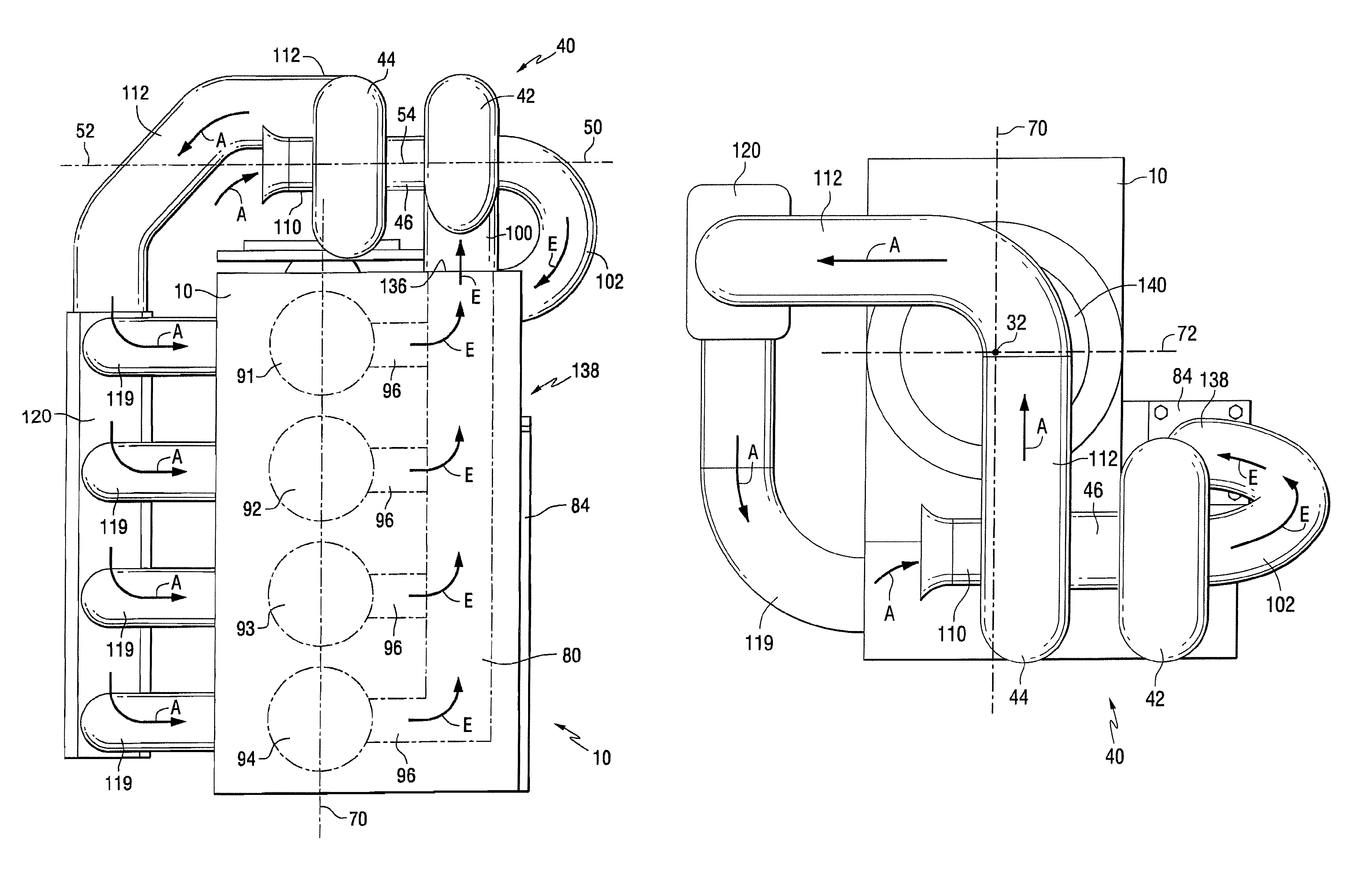 Turbocharger configuration for an outboard motor