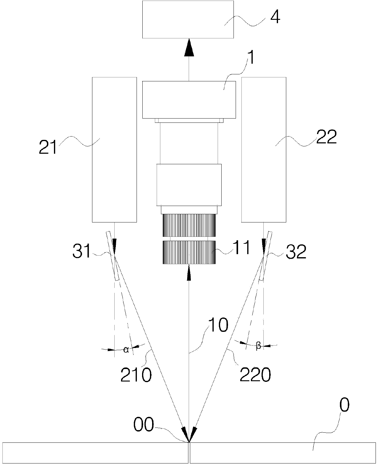 Unbeveledend butt weld detection system based on reflecting two-way converging adjustable light path