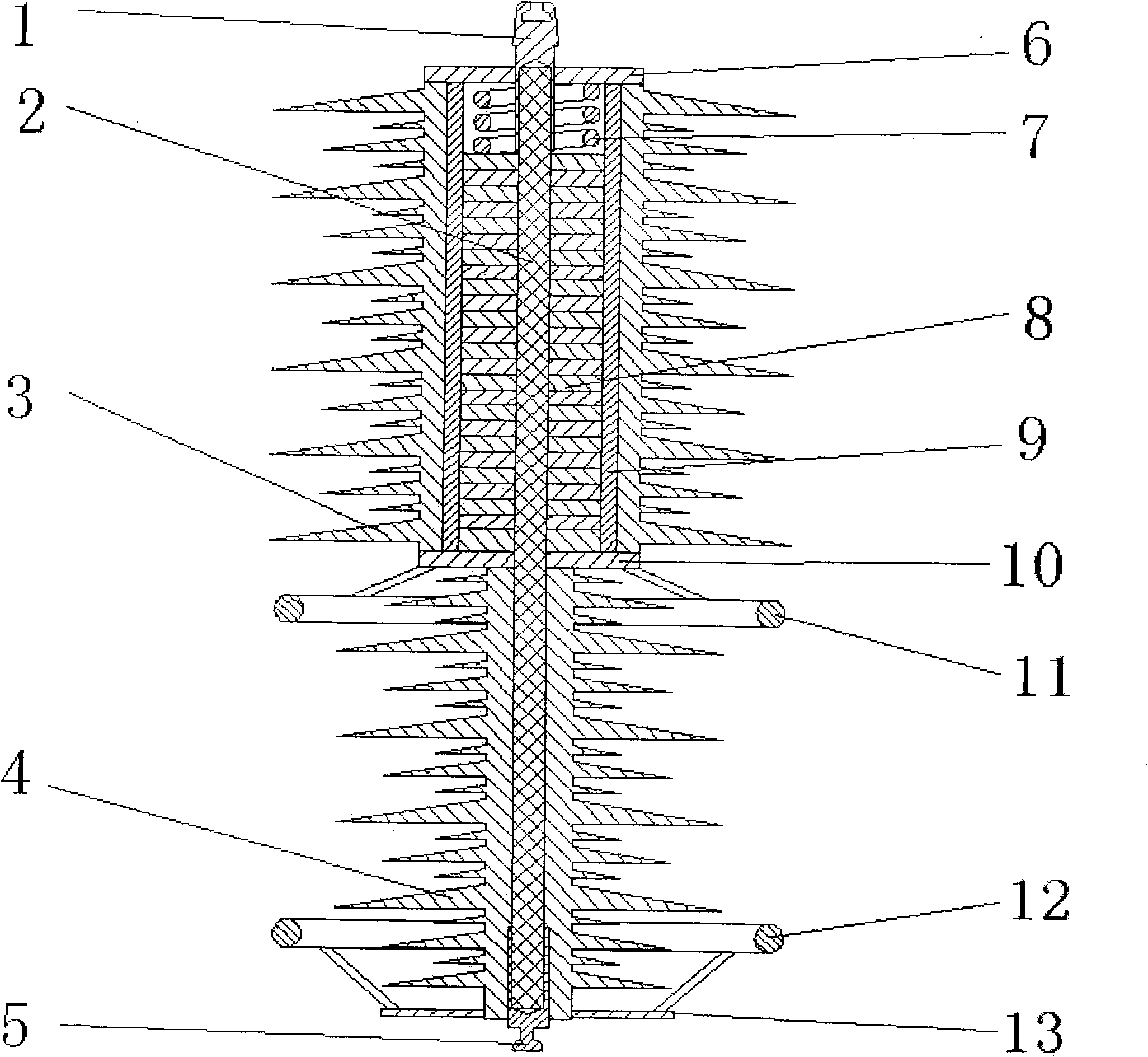 Anti-ice-flashover composite insulator with lightning protection function