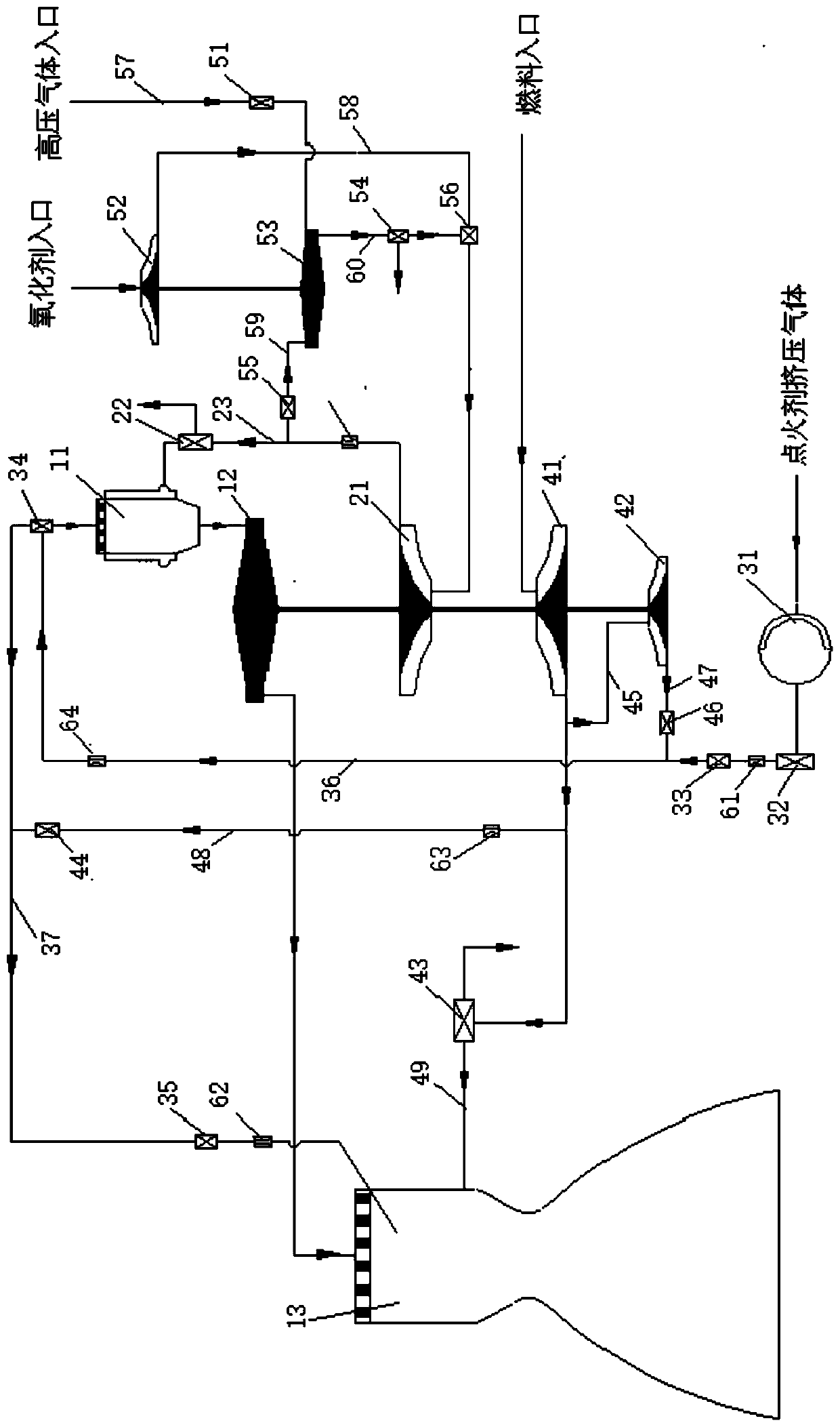 Multiple-starting liquid oxygen kerosene engine of gas driven preloading turbine and starting method