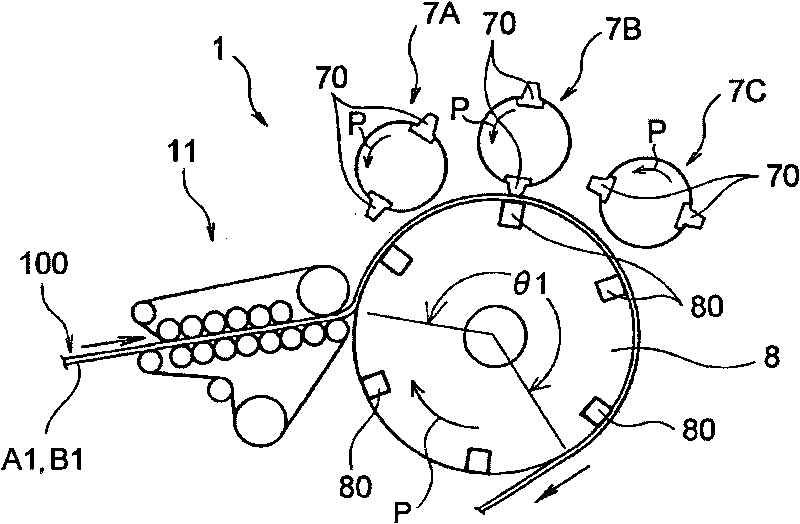 Sheet material processing method and device