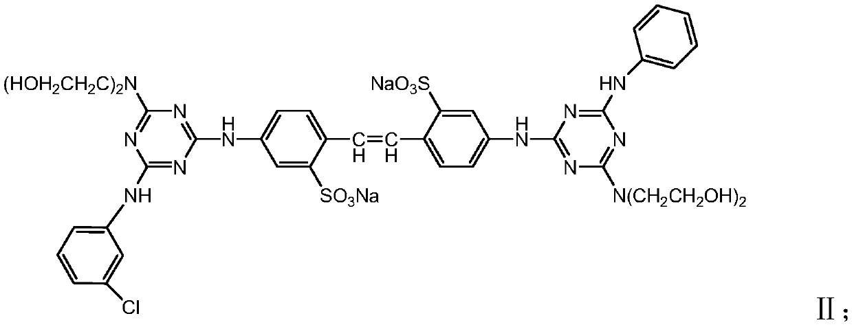 Stilbene triazine fluorescent whitening agent special for detergent and preparation method thereof