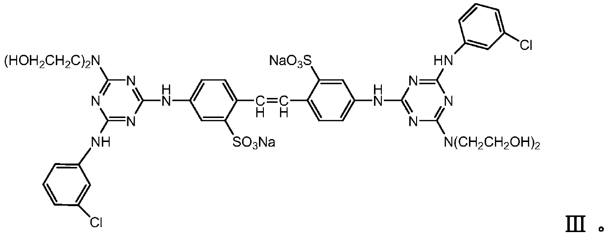 Stilbene triazine fluorescent whitening agent special for detergent and preparation method thereof