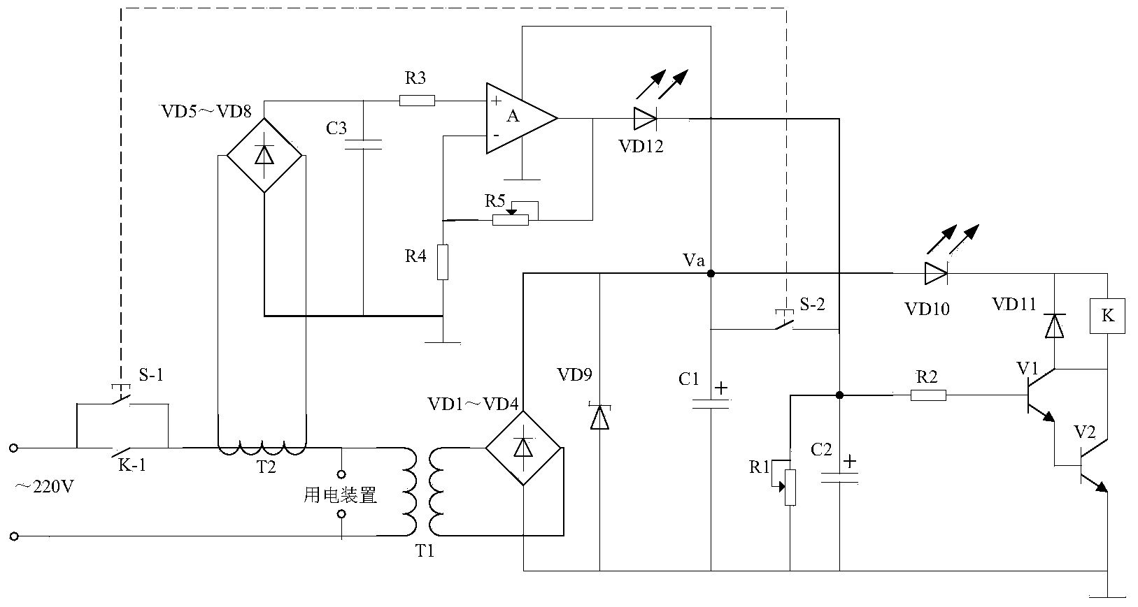 Power-saving controller for automatically detecting states of power device and supply network and delaying outage