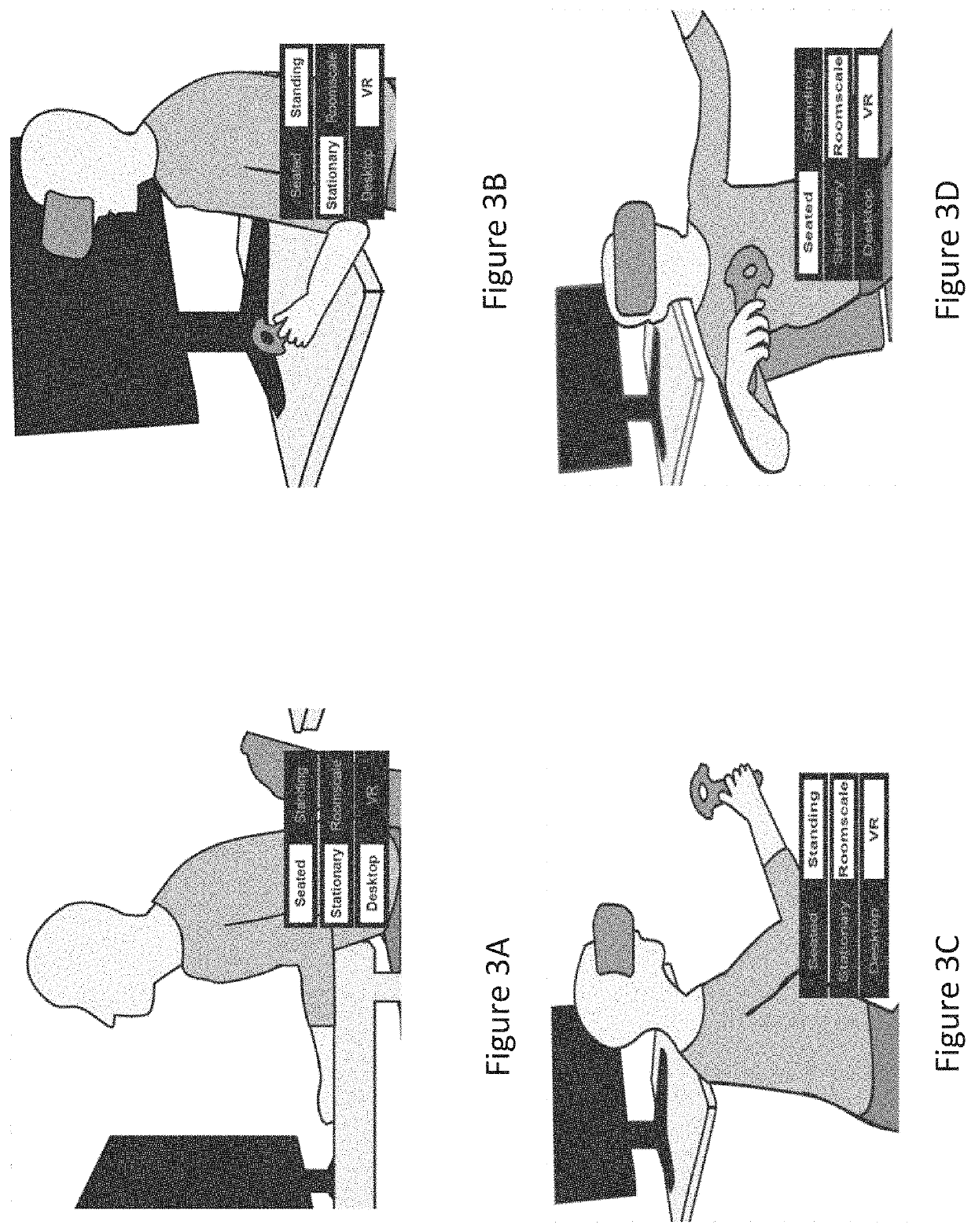 Transitions between states in a hybrid virtual reality desktop computing environment