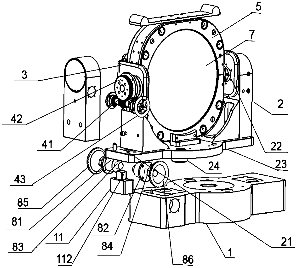 Gravity-eliminating three-dimensional adjusting bracket for off-axis parabolic mirror for schlieren apparatus