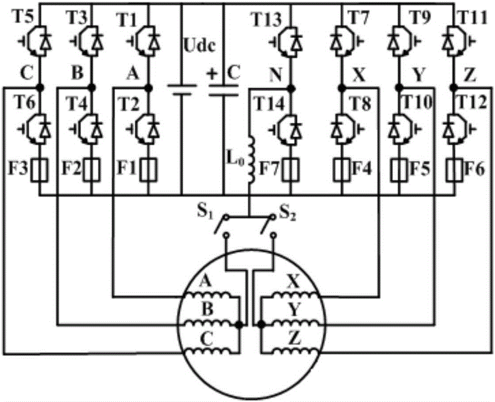 Three-phase four-leg structure-based double-winding permanent magnet fault-tolerant electric driving system and control method