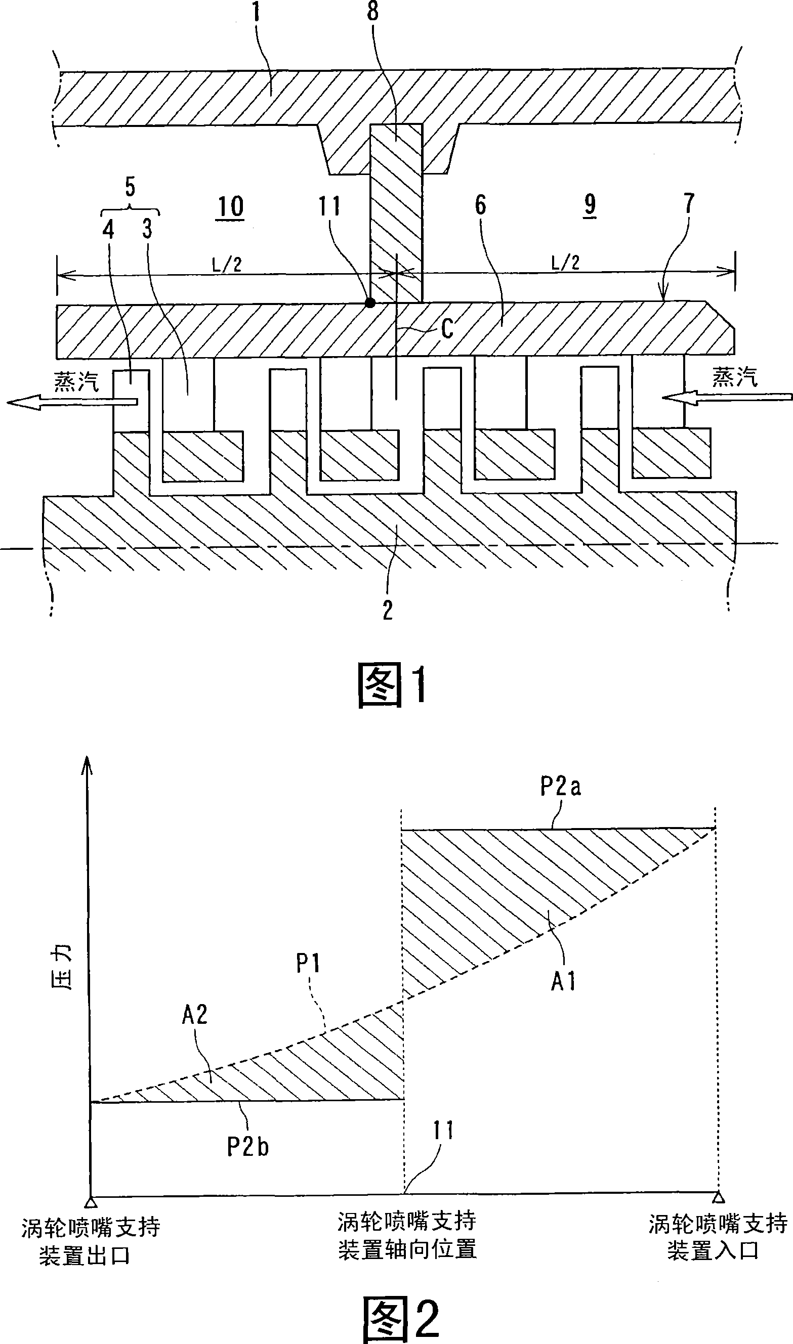 Turbine nozzle support device and steam turbine