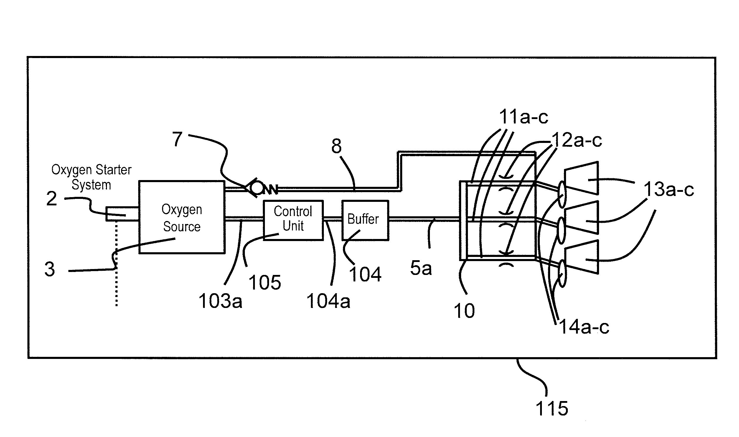 Oxygen breathing device with integrated flexible buffer